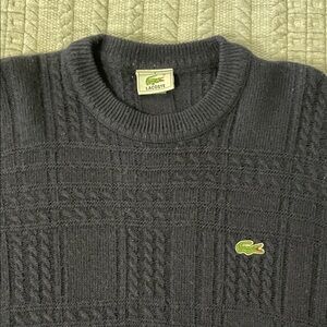 Vintage Lacoste Men's Navy Cable Knit Crewneck Sweater